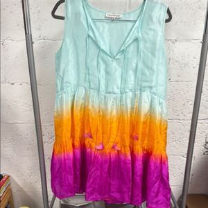 Karina Grimaldi Green Sundress Sleeveless Colorful Scoop Neck w Tassels NWOT